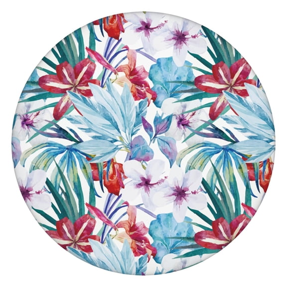 Flower-Themed Round Tablecloth with Elastic Fit, Durable and Easy to Clean Polyester for Dining or Patio Use, Fits 44-52 Inch