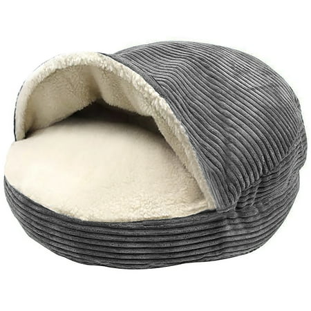 Precious Tails Cozy Corduroy Sherpa Lined Cave Dog Bed - M - Gray