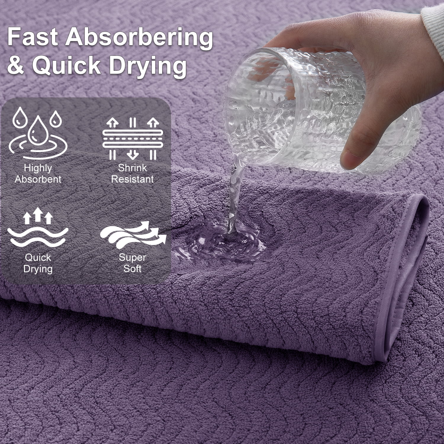 Covina Home 8 Pcs Bath Towel Set Dark Purple Microfiber Bathroom Towel Set Ultra Soft Plush Oversized Towels Adult Luxury Bath Sheet