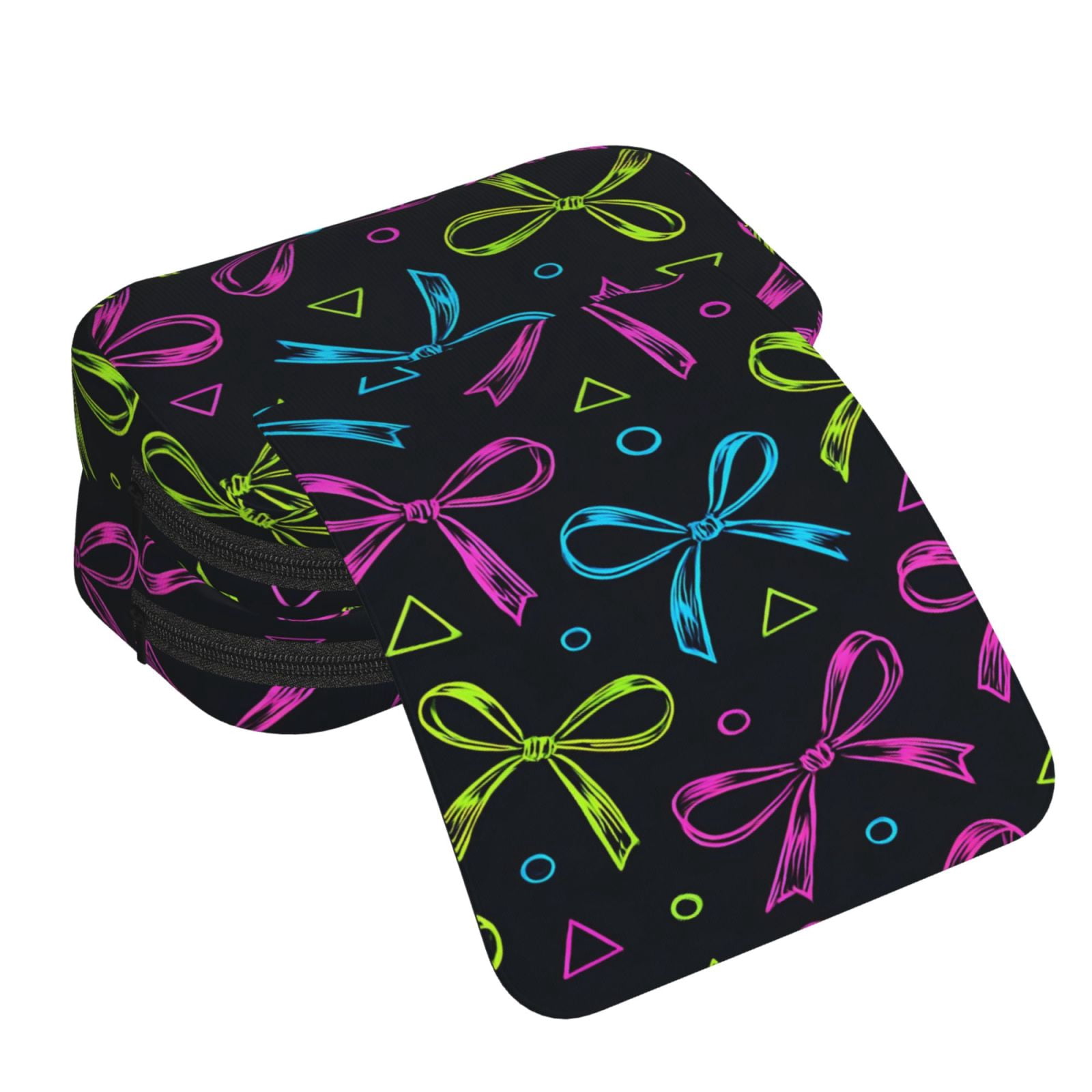 Large-Capacity Flip-Top Double-Layer Pencil Case, Multi-Functional Pocket Pen Case, Durable Stationery Organizer Bold Thin Neon Contemporary Ribbon Bow Pattern