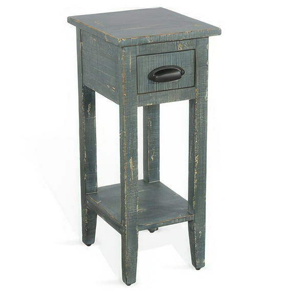 Rena Chairside Table, Drawer and Shelf, 14 Inch Green Mahogany Wood