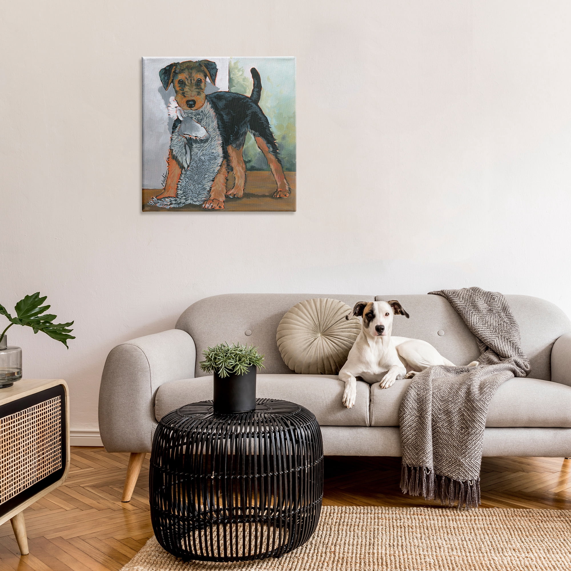 Stupell Industries Terrier Dog with Toy Animals & Insects Painting Gallery Wrapped Canvas Art Print Wall Art, 30 x 30