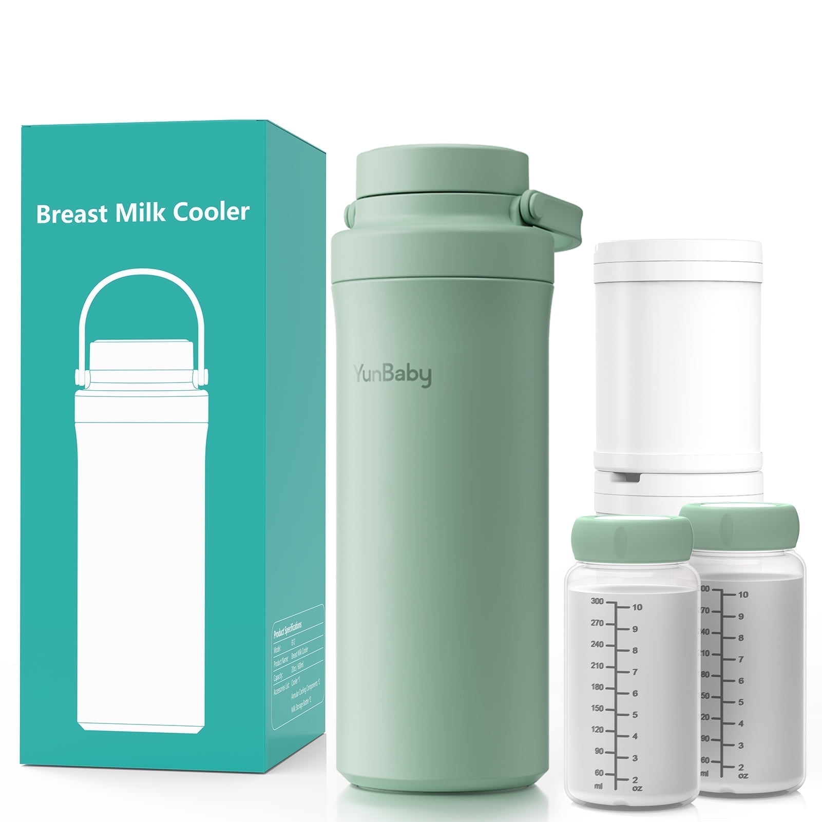YunBaby 22oz Portable Breast Milk Cooler with Ice Pack, 30-Hour Cooling, Includes 2 Storage Bottles, Travel Essential