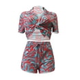 thumbnail image 4 of Liacowi Women 2 Piece Sexy Outfits Short Sleeve Crop Tops and High Waist Shorts Boho Casual Summer Short Sets Clubwear, 4 of 7