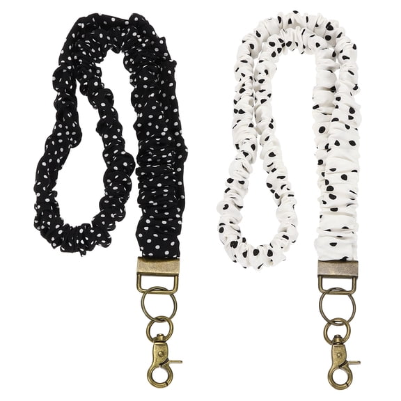 Uxcell 2Pcs Scrunchie Stretchy Lanyards Black with White Dots/White with Black Dots