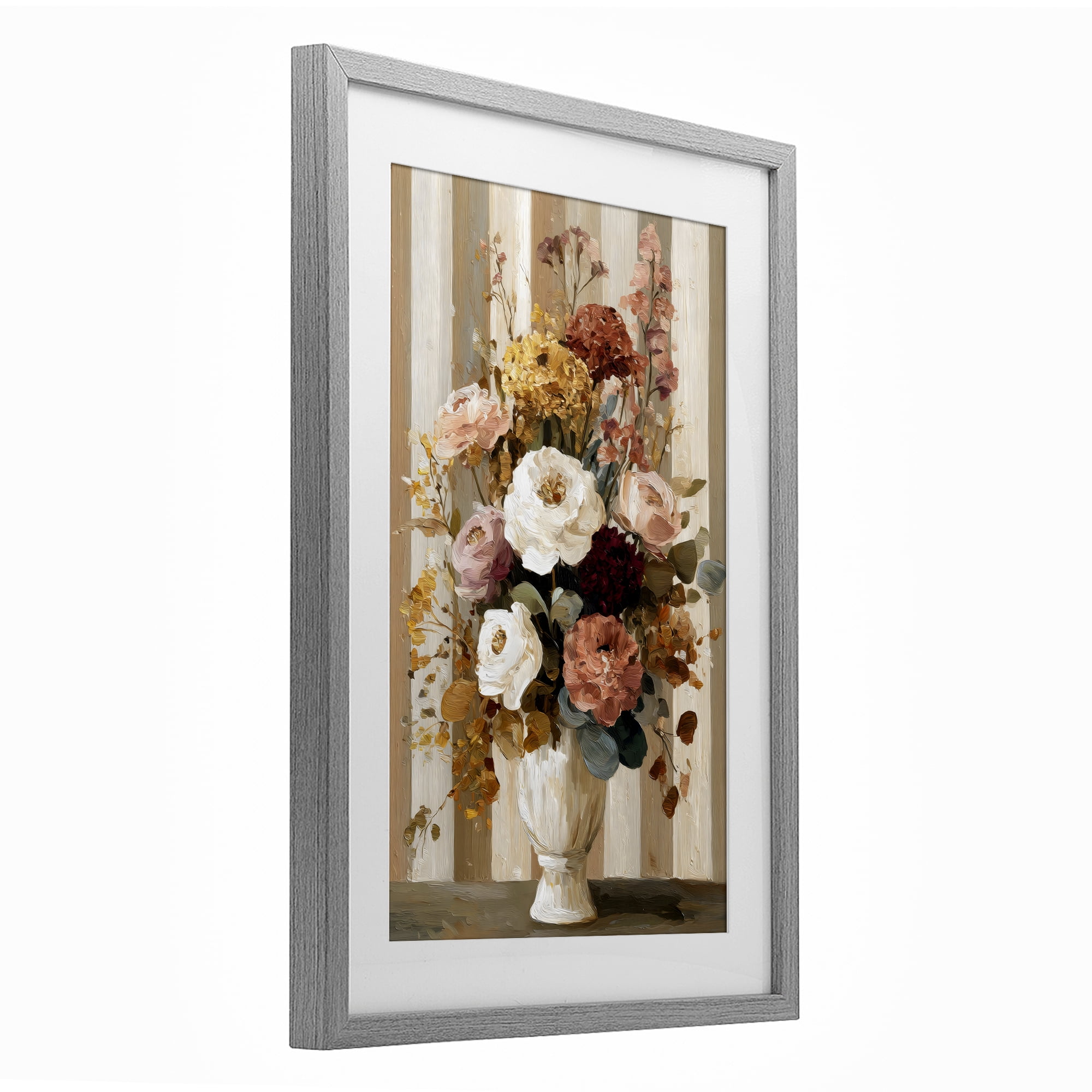 Stupell Industries Vintage Arrangement in Vase Gray Framed Print Under Glass, design by Petal Prints Design