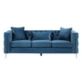 thumbnail image 2 of Rome - 3 Pieces Button Tufted Blue Velvet Fabric Living room Set - 1 Sofa, 1 Loveseat and 1 Armchair, 2 of 7