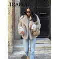thumbnail image 5 of TRAF-Chaqueta corta de piel sintética para mujer, abrigo grueso de manga larga con botones delanteros, elegante con cuello de solapa, a la moda, 2024, 5 of 5