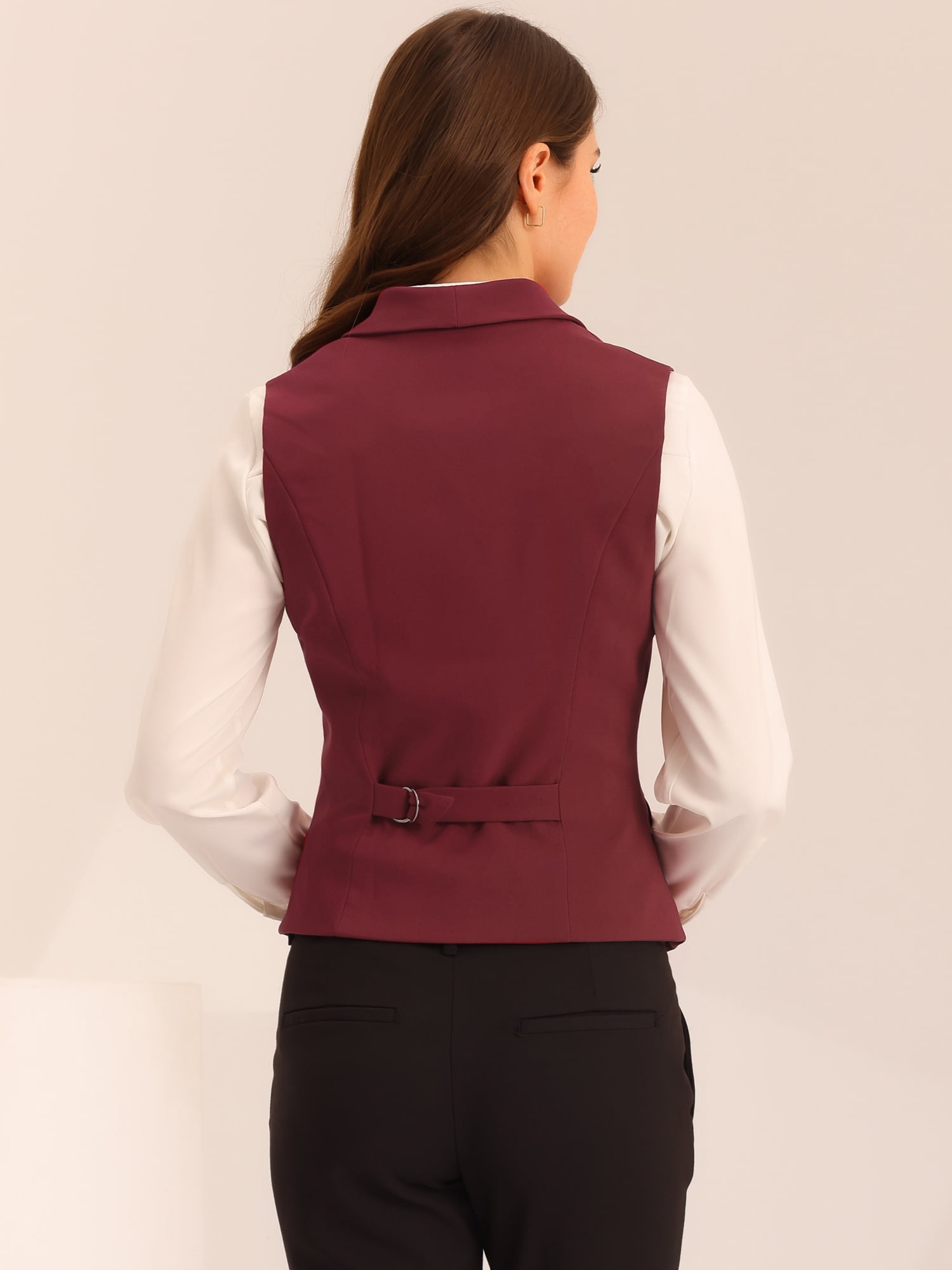 DARING DIVA Women's Waistcoat Double Breasted Shawl Lapel Suit Vest XS Burgundy