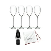 Riedel Veloce Sauvignon Blanc Glasses with Microfiber Polishing Cloth, and Wine Pourer (4-Pack)