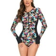 thumbnail image 7 of Alkepwun Womens Rash Guard Long Sleeve One Piece Swimsuit Floral UV Sun Protection Swim Wear Athletic Padded Zip Up Bathing Suit, 7 of 7