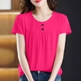 thumbnail image 2 of Tops de Manga Corta de Mujer Casual Botón de Color Sólido Plegado Cuello Redondo Suéter de Moda para el Hogar Y el Uso Diario, 2 of 8