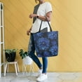 thumbnail image 6 of Open Top Canvas Tote Bag with Zipper Reusable Shopping Bag 13.5x15" Roomy Carryall Deep Blue Flower, 6 of 9