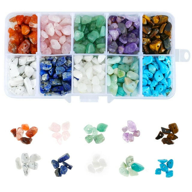 PENGXIANG Natural Chip Stone Beads 5-8mm Irregular Gemstone Beads Kit Multicolor Healing Crystal Loose Rocks Bead Hole Drilled for Jewelry Necklace Bracelet Earring Making Supplies DIY Ar