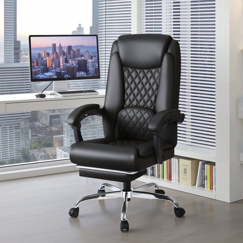 Homall Home Office Chair Adjustable Executive Leather Chair With Arms Ergonomic High Back Cushion Lumbar Back Support Computer Desk Chair,Black