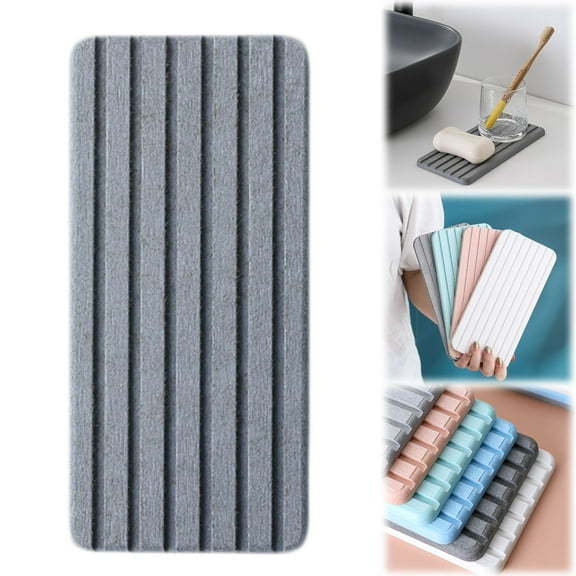 Water Absorbing Stone Trays for Bathroom Sink & Kitchen Counter,Kitchen Soap Tray,Fast-Drying Diatomite Sink Caddy,Vanity Tray,Hand Soap Holder with Anti-Skid Feet(Black,8.26" x 4")