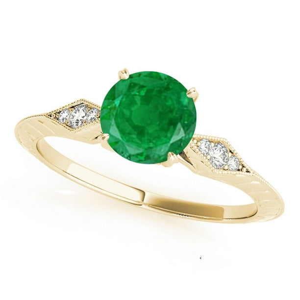 MauliJewels 0.85 Ct Diamond & Emerald Ring For Women14K Gold