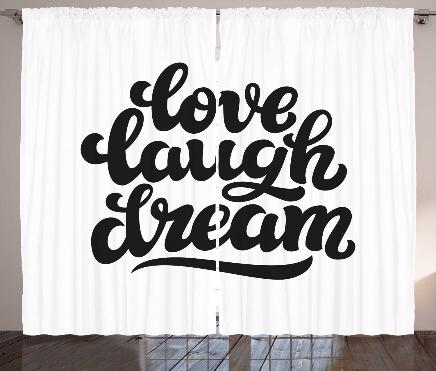 Dream Curtains 2 Panels Set, Hand Drawn Typography Design Monochrome