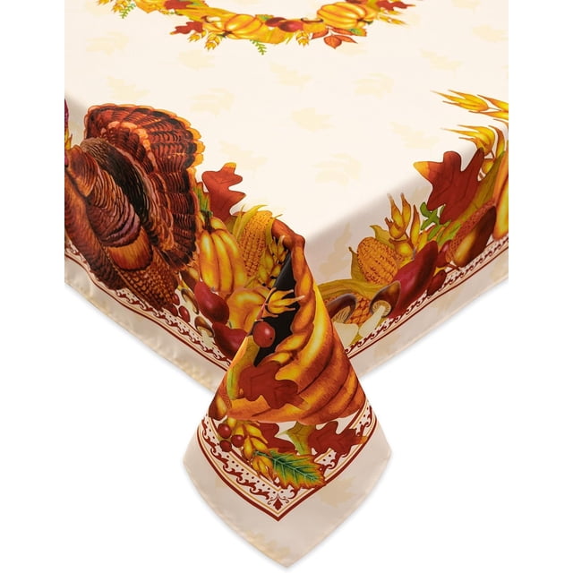 Fall Thanksgiving Tabletop Collection for Kitchen Dining Decoration Parties Harvest, Harvest Party, Tablecloth, 52 x 52 Square
