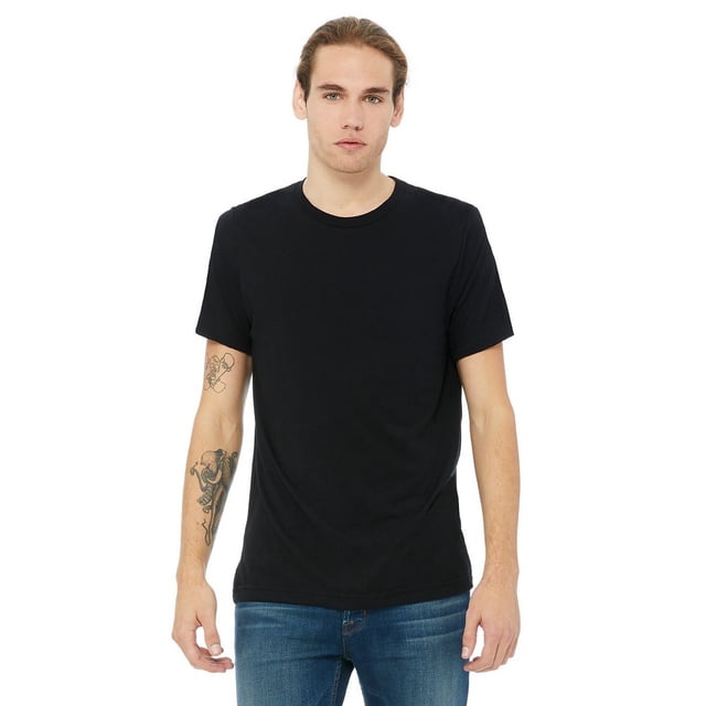 Canvas - Camiseta básice con cuelloredondo de manga corta ajustada en el Bicep para hombre - Verano (Negro Soldi Triblend)