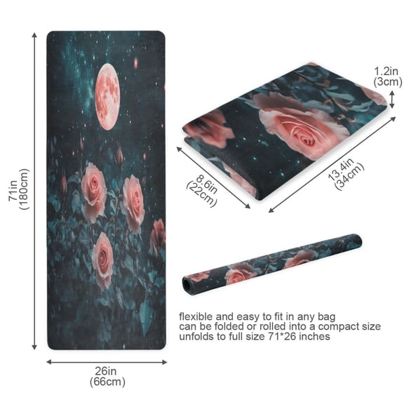 BZSMCE Yoga Mat Women Roses under Red Moon Fitness Mat