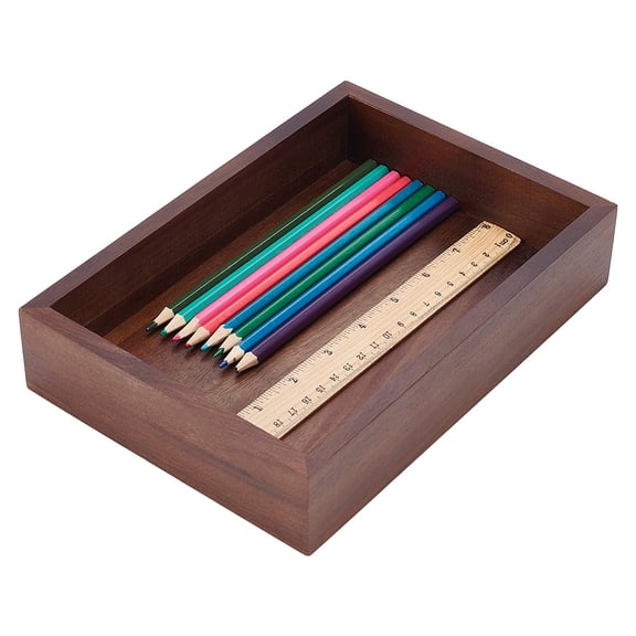 Wood Desk Organizer Tray Rectangle Letter Tray for Office Desktop Organizer Brown Vintage Wood Paper Trays Magazine Holder Trays for File Pens Mail Keys 9.44"x6.69"x1.9" DIY