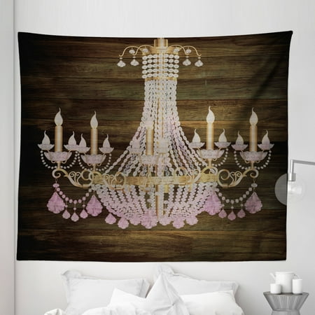 

Rustic Tapestry Wooden Planks Pattern Background Crystal Chandelier Design Vintage Style Country Fabric Wall Hanging Decor for Bedroom Living Room Dorm 5 Sizes Brown and Pink by Ambesonne