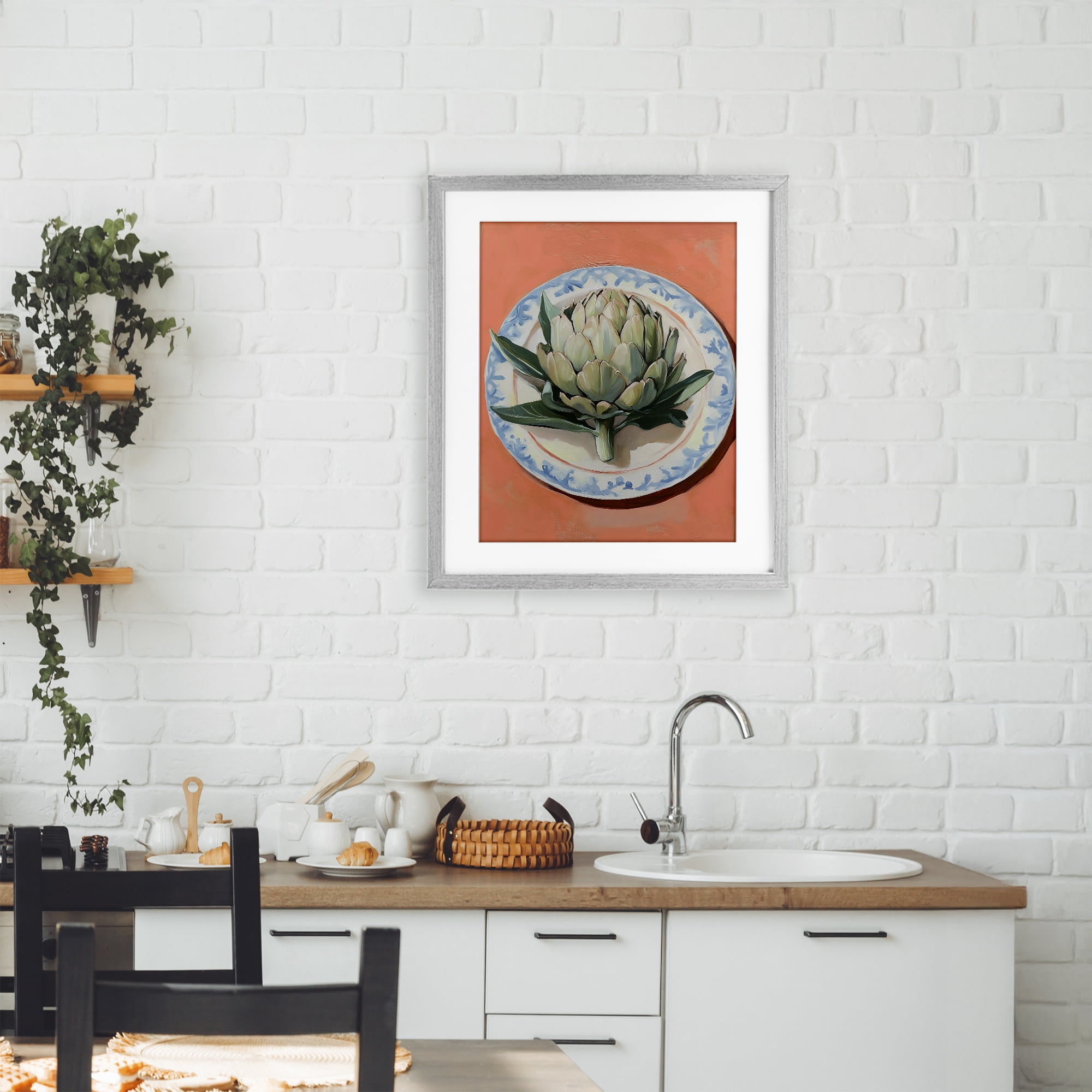 Stupell Industries Retro Artichoke over Orange Gray Framed Print Under Glass, design by The Prints Vibe