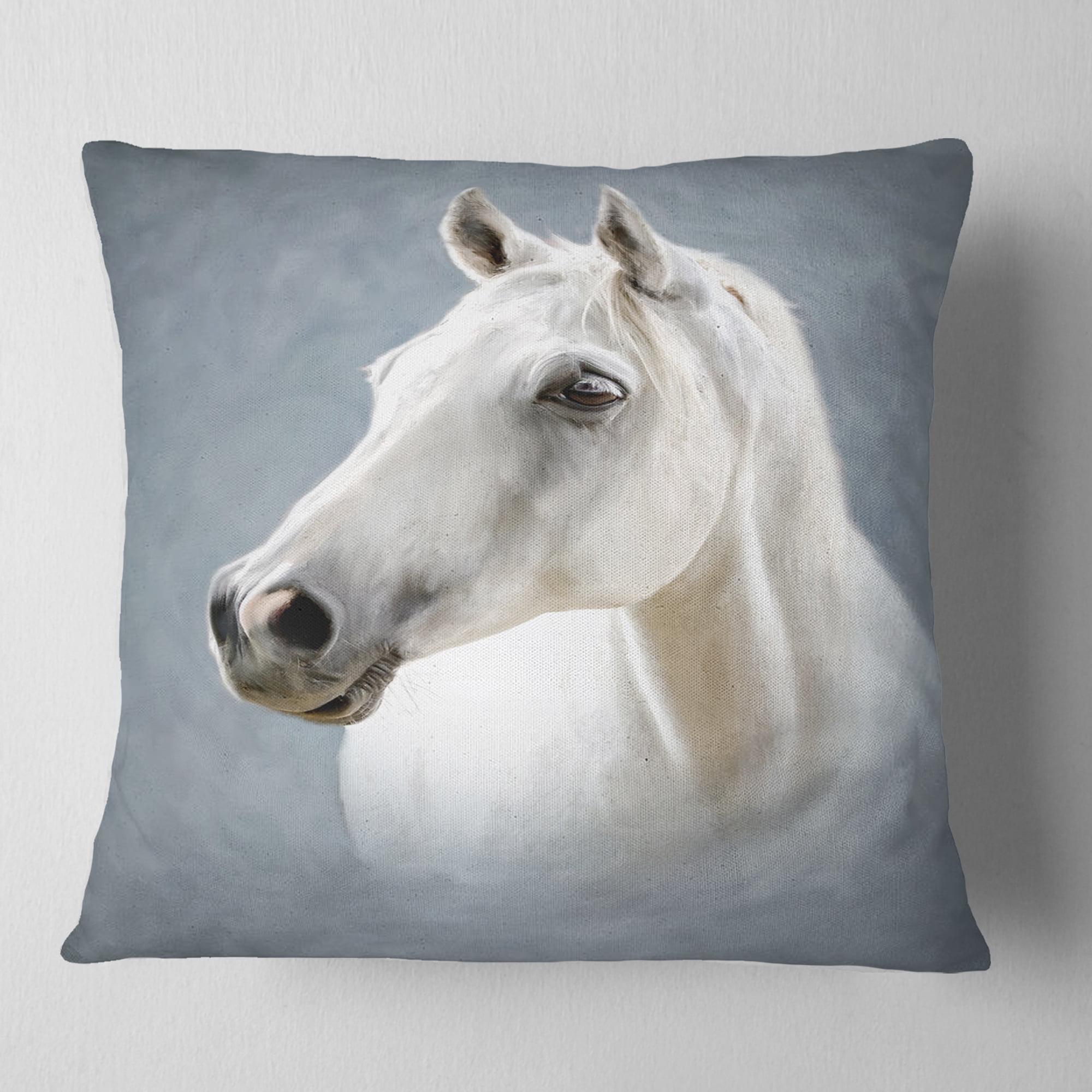 Designart A White Horse Alone - Animal Throw Pillow - 18x18