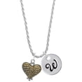 thumbnail image 1 of Delight Jewelry Two-tone Alligator Print Heart Silvertone Script Initial Disc - W - Charm Necklace, 20"+3", 1 of 4