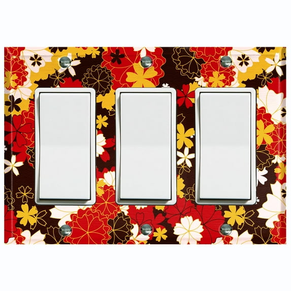Metal Light Switch Plate Cover Japanese Flower Pattern Green Wallpaper FLW040