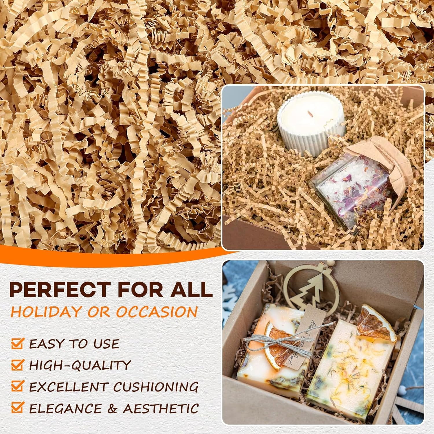 2LB  Crinkle Paper Filler, Brown Cut Shredded Paper for  Baskets Packaging Wrapping Cushion Stuffing Box Filler for Easter Christmas Wedding Birthday Bridesmaid