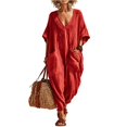 thumbnail image 2 of Jumpsuit for Women - V Neck Jumpsuit Casual Summer Loose Fit Long Pants with Pockets Red M, 2 of 4