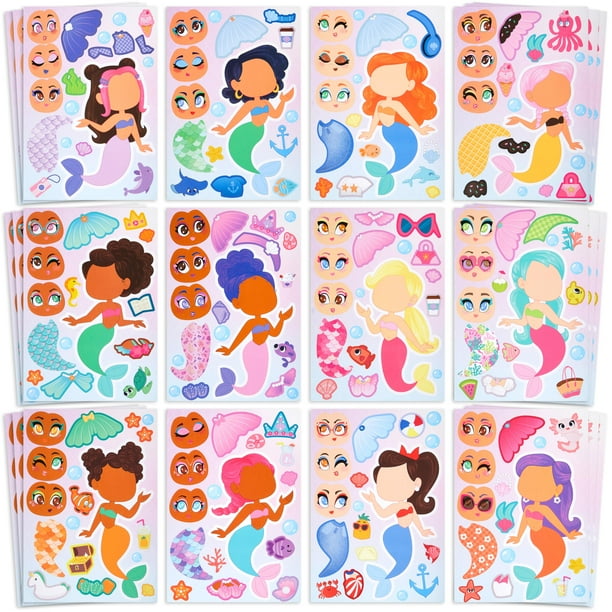 Láminas adhesivas con forma de sirena JOYIN, 36 unidades, 23 x 15 cm, manualidades para niños