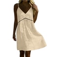 thumbnail image 6 of Afuyipoi Womens 100% Cotton V-Neck Spaghetti Strap Dress, Deep V-Neck Lace Waist A-Line Midi Dress, Soft Breathable Loose Casual Summer Beach Dress For Women Beige Size XL, 6 of 9