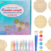 Kulture Khazana: Make Your Own Wooden Rangoli - 2-In-1 Sand & Paint Art Kit - Creative Diwali Activity, Mess-Free Drop Cloths, Kids DIY Sensory Craft