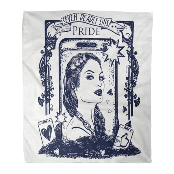 SIDONKU 58x80 inch Super Soft Throw Blanket Pride Seven Deadly Sins Tattoo and Vain Woman Internet Dependence Symbol Arrogance Home Decorative Flannel Velvet Plush Blanket