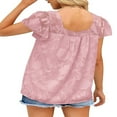 thumbnail image 4 of Femmes T-shirt Col Carré Manches Courtes Jacquard en Vrac Été Tops, 4 of 5
