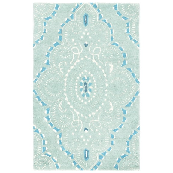 SAFAVIEH Wyndham Pompeii Damask Wool Area Rug, Blue/Ivory, 4' x 6'