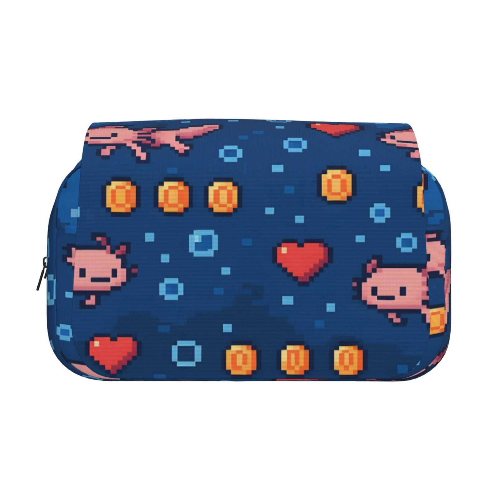 Large-Capacity Flip-Top Double-Layer Pencil Case, Multi-Functional Pocket Pen Case, Durable Stationery Organizer Retro Pixel Axolotls - 8-Bit Nostalgia