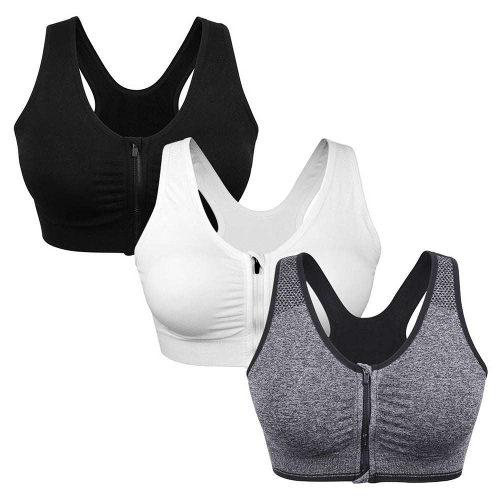 Poseca - Women's Zip Front Closure Sports Bra Seamless Wirefree Active Workout Gym Yoga Bras