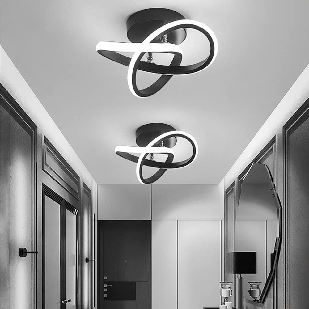 Senhu Modern LED Ceiling Light 22W 6000K White Light Black Finish Electric Powered LED Ceiling Lamp in Flower Shape for Bedroom Corridor Balcony