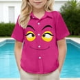 thumbnail image 5 of LEKWK Boys Funny T-Shirt Short Sleeve Button Down Top Cartoon Sunglasses Face Print Collared Shirt Summer Beach Outfits, 5 of 8