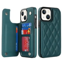 Feishell Back Wallet Case for iPhone 13, RFID Blocking Premium PU Leather Flip Cover with Card Slots Holder Magnetic Buttons TPU Bumper Shockproof Case for iPhone 13, Darkgreen