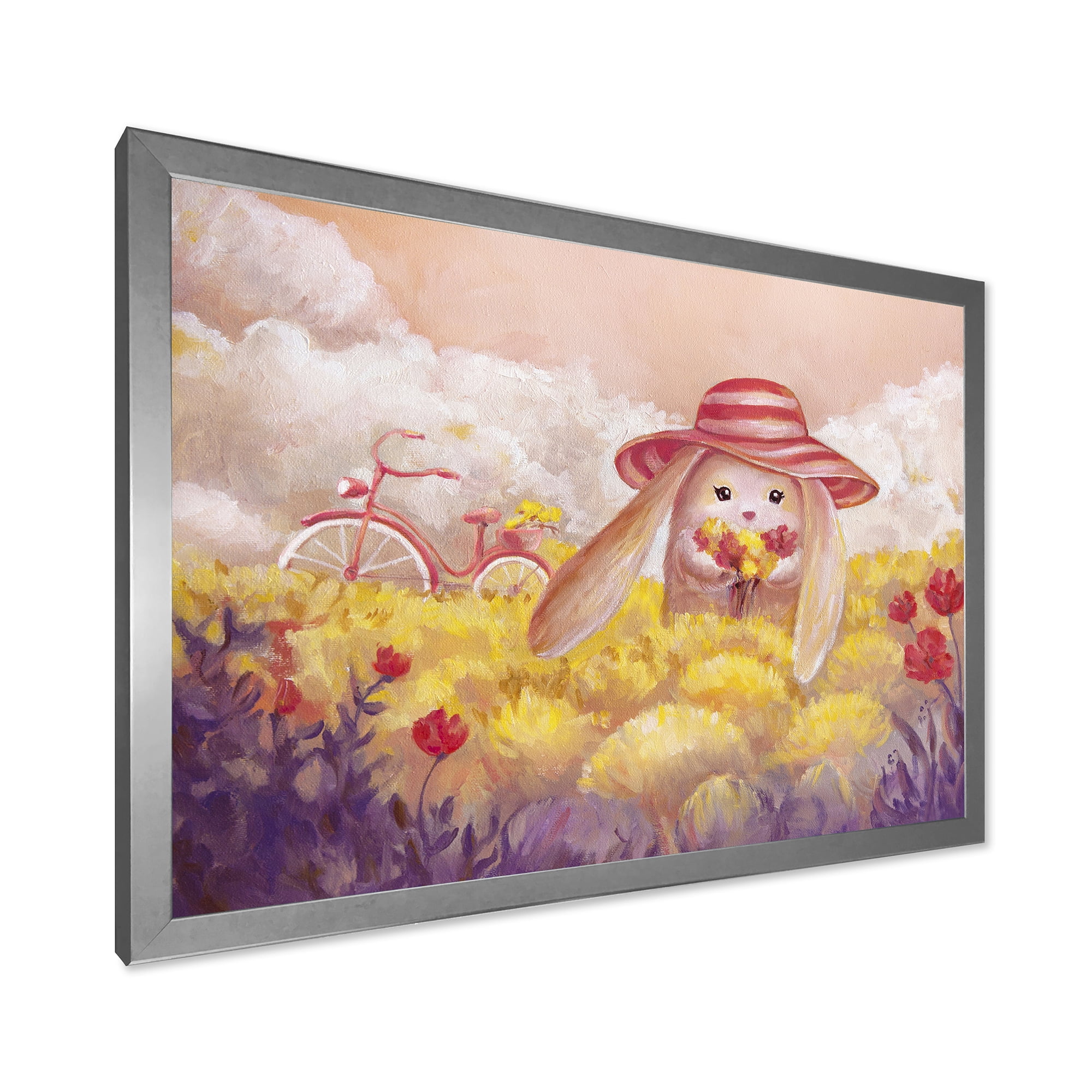 Designart 'Little Bunny With Yellow Flowers' Traditional Framed Art Print