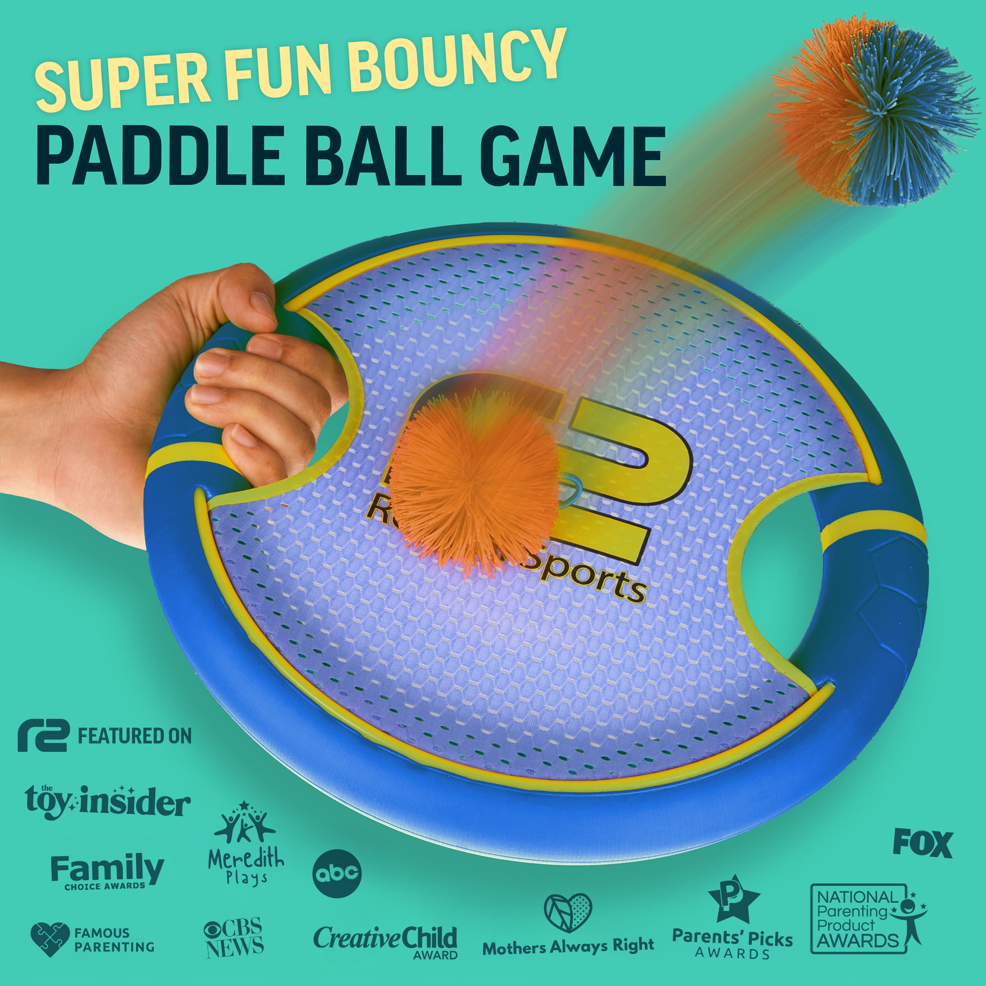 Bouncy Paddle & Stringy Ball Game - Orange & Blue - Refresh Sports
