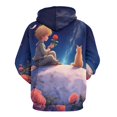 thumbnail image 3 of Teenager And Cat on Moon with Roses Men's Women Vintage 3D Hooded Sweatshirt - All-Season Loose Fit Streetwear, 3 of 6