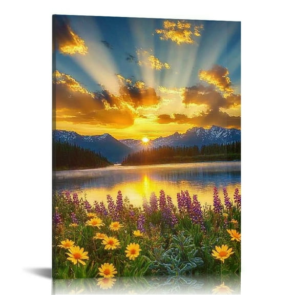 GooTPa Sunflower Sunset Landscape Canvas Wall Art, Canvas Prints Wall Art for Living Room Bathroom Bedroom Office, Art Print Painting for Home Decorations - 12x16in