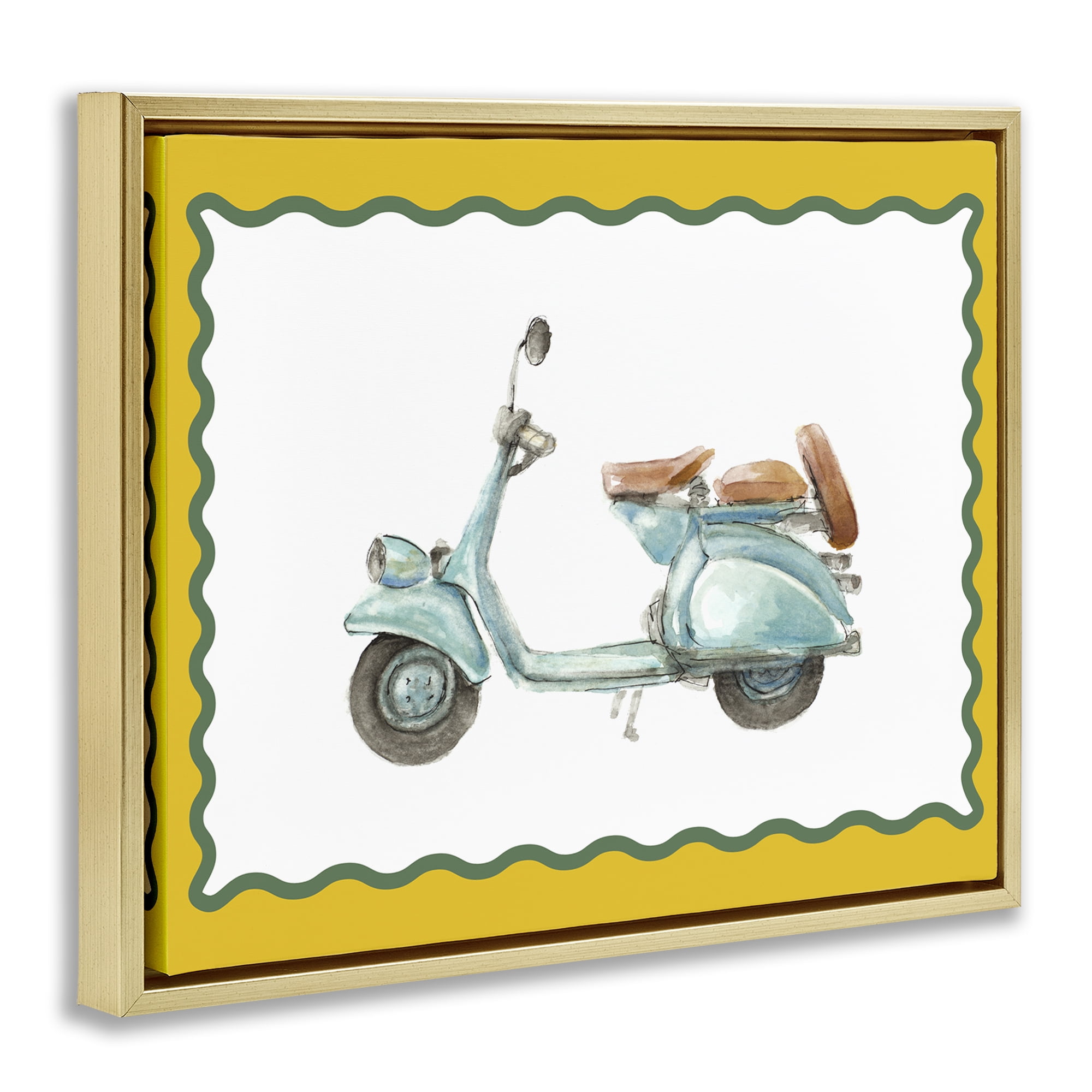 Stupell Industries Blue Vespa with Yellow Border Gold Framed Floater Canvas Wall Art, design by Lanie Loreth