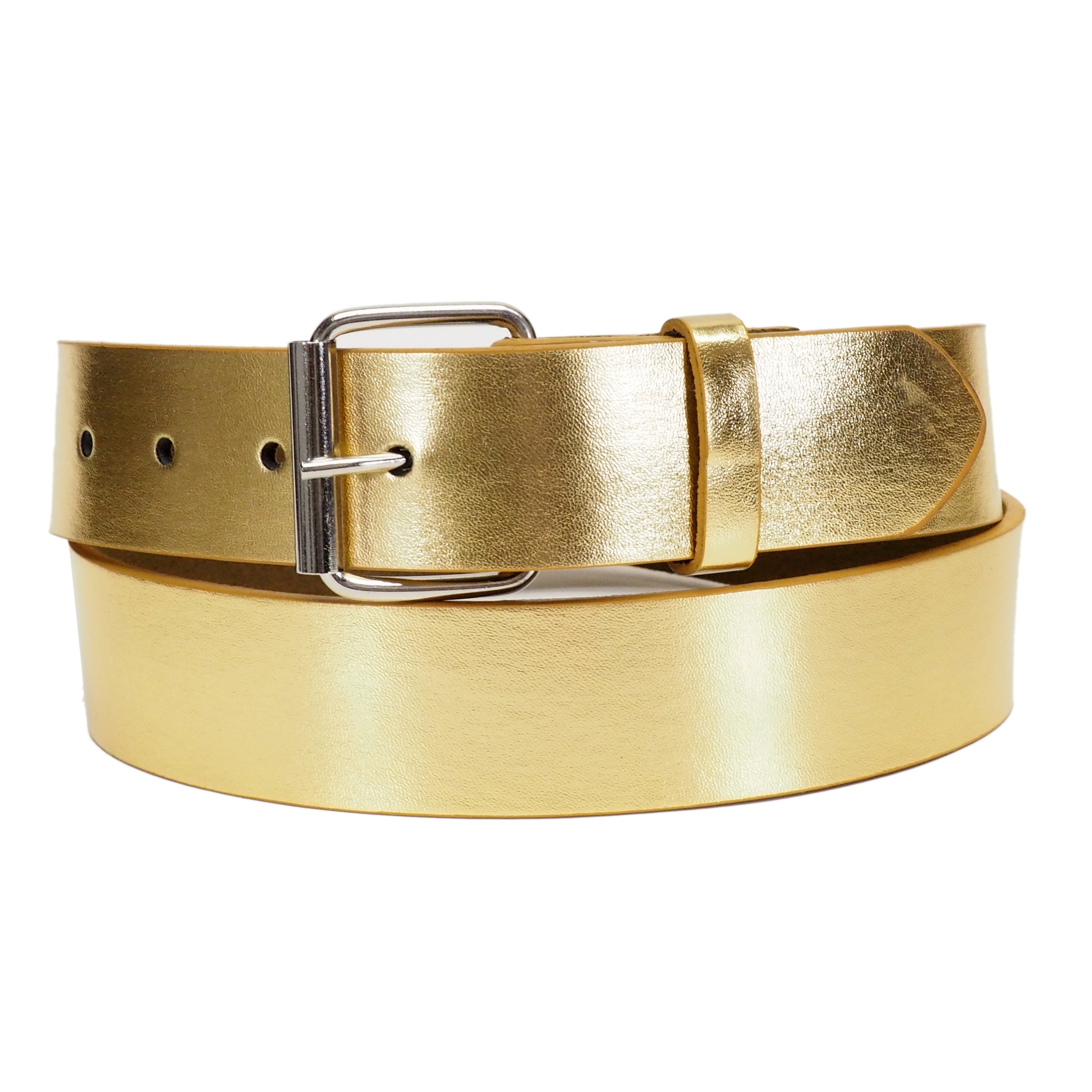 Gold Bonded Leather Belt with Removable Belt Buckle
